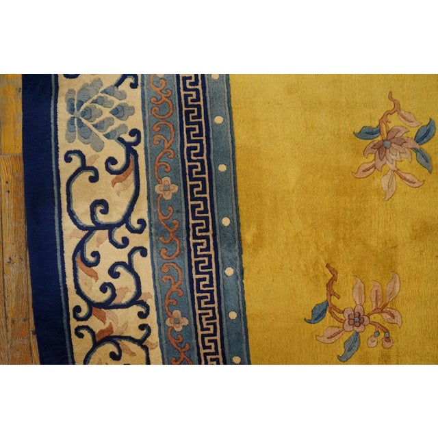 1920s Yellow Safrron Medallion Antique Chinese Peking Carpet 9'' X 12' Knotted Wool Rug For Sale - Image 10 of 12