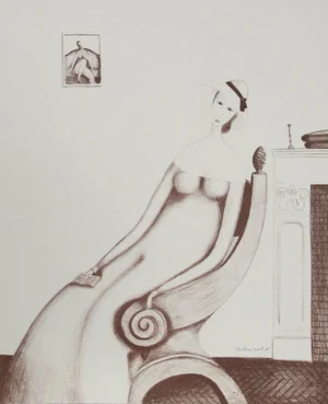Branko Bahunek, Woman With Book (Sepia), Lithograph