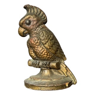 Antique Cast Iron Parrot Figural Doorstop Hubley Style Americana Early 20th Century Folk Art For Sale