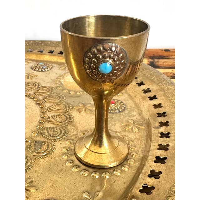 Vintage Brass Moroccan Brass Tea Set – 8 Pieces | Gemstone Inlay For Sale - Image 10 of 12