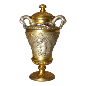 Antique 1800's Ornate Auguste Delafontaine Bronze Silver Gold Urn Pen Inkwell