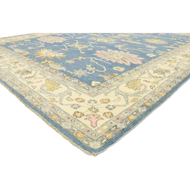 80599 Colorful Blue Oushak Rug with Modern Pastel Style 09'02 x 12'00. Blending elements from the modern world with pastel...