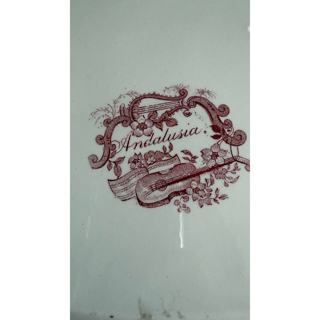 Red A Very Fine Antique Red Transferware Decorated Staffordshire Platter "Andalusia" Pattern by Adams, Circa 1840's For Sale - Image 8 of 15