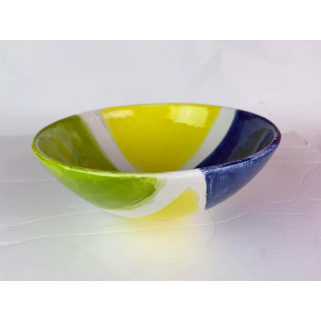 Handcrafted Modern Ceramic Yellow Blue Green Geometric Bowl For Sale In Washington DC - Image 6 of 11
