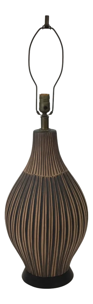 1960s Design Technics Lamp With Linear Incised Pattern in Brown and Black