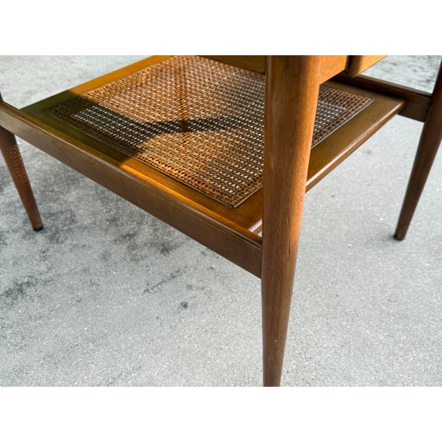 Vintage American of Martinsville Mid-Century Walnut End Table With Cane Shelf, MCM For Sale In Naples, FL - Image 6 of 12
