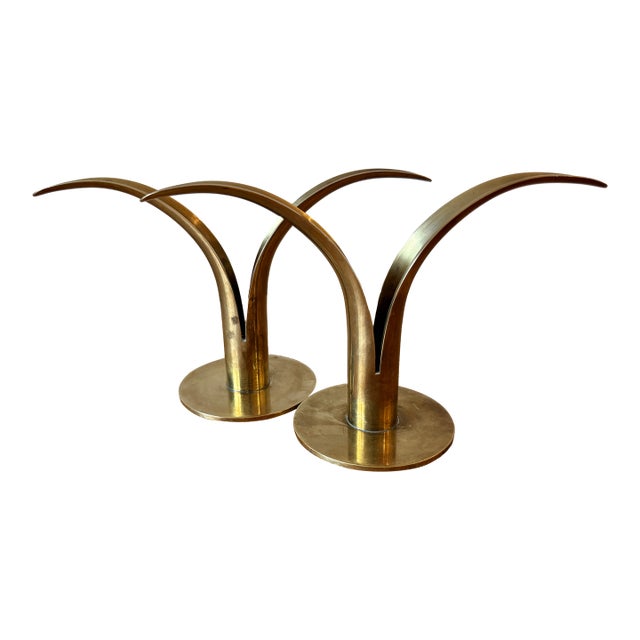 Mid-Century Lily Brass Candlesticks, Ystad-Metall For Sale