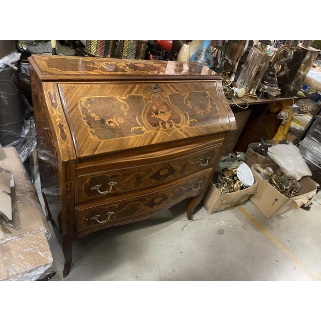 Italian Marquetry Bombe Secretaire Desk with Drop-Front, 1950s For Sale - Image 14 of 17