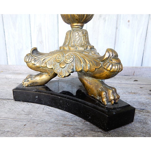 19th Century French Empire Black Marble & Brass Candle Stands - a Pair For Sale - Image 11 of 11