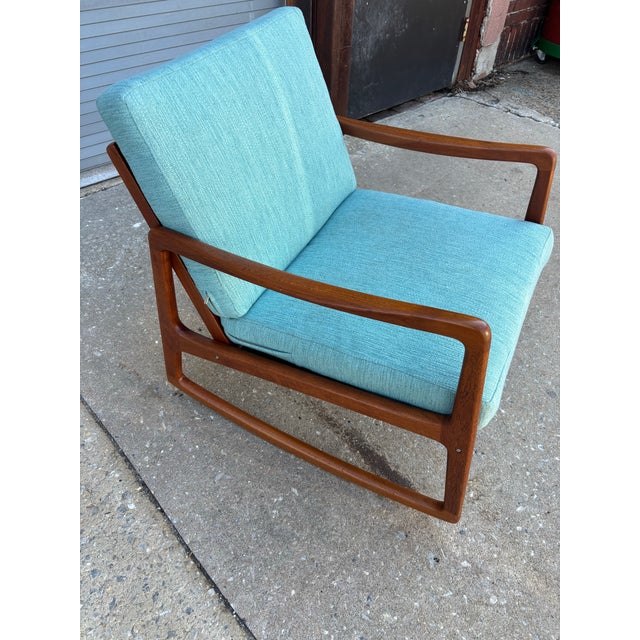 Sky Blue 1960s Ole Wanscher Danish Teak Rocke for France and Sons For Sale - Image 8 of 11