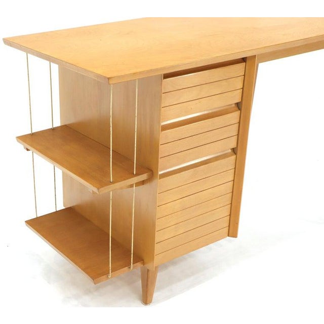 Light Birch Single Pedestal Petit Desk With Bookcase and Three Drawers