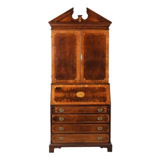 Late 20th Century Stunning Federal Style Mahogany Two-Part Secretary Bookcase | Inlaid Drop Front Desk | Like New Condition For Sale