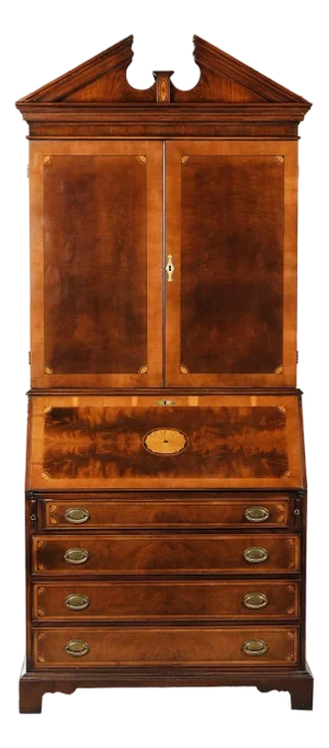 Late 20th Century Stunning Federal Style Mahogany Two-Part Secretary Bookcase | Inlaid Drop Front Desk | Like New Condition