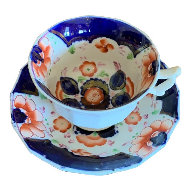 Antique English Imari Porcelain Tea Cup and Saucer For Sale