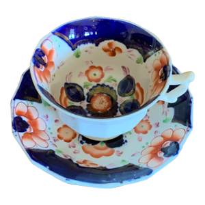 Antique English Imari Porcelain Tea Cup and Saucer