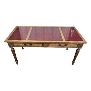 1970s Baker Furniture Louis XVI Inlaid Red Leather Two-Drawer Writing Desk For Sale