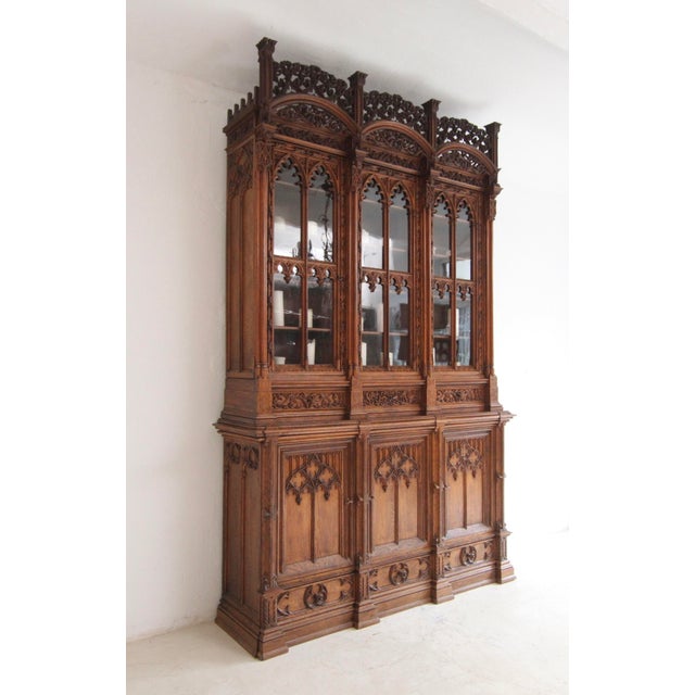 Brown Large Gothic Revival German Carved Oak Cabinet, 1883 For Sale - Image 8 of 18