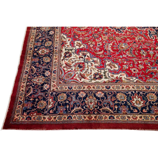 Antique Persian Tabriz Handmade Medallion Wool Rug in Red For Sale - Image 11 of 11