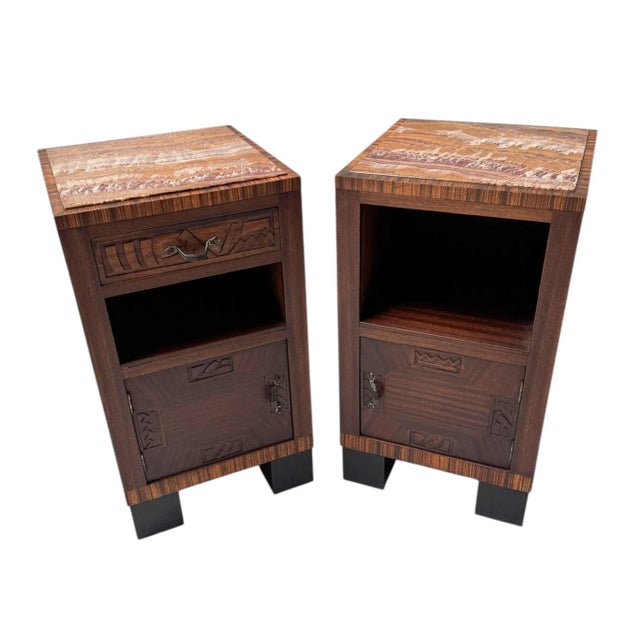 Art Deco Nightstands with Multi-Colored Marble Tops, 1930s, Set of 2 For Sale - Image 15 of 15