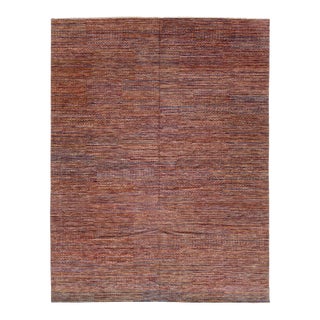 Sunset Ember: Modern Indian Savannah Hand-Knotted Striped Wool Area Rug 13x17 For Sale