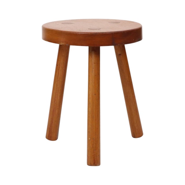 Rustic Vintage Wooden Three-Legged Stool, Milking Stool, Rustic Style, 1960s For Sale - Image 3 of 15