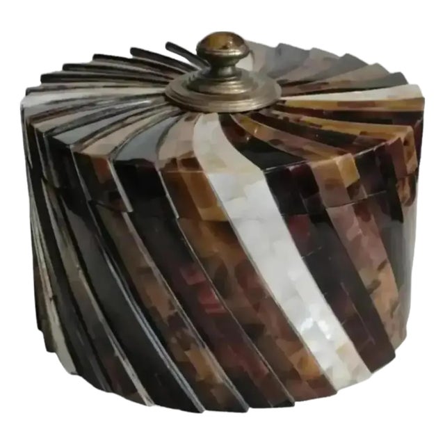 1990s Vintage Maitland-Smith Large Tessellated Faux Tortoise Shell and Mother of Pearl Decorative Box For Sale