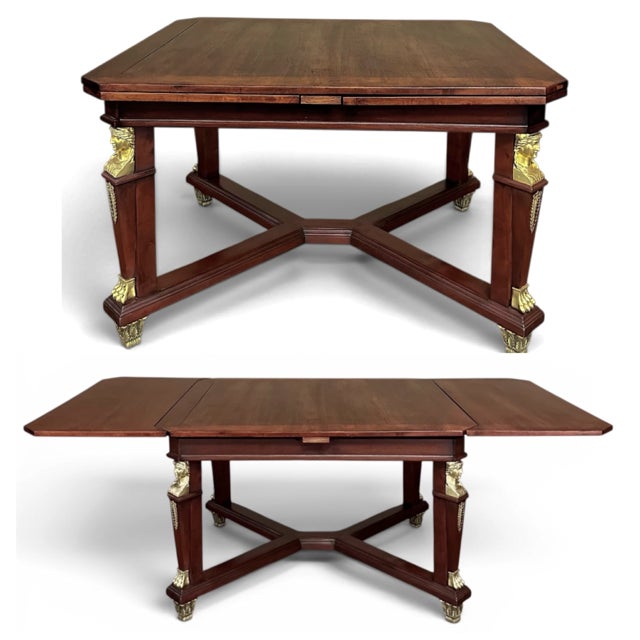 Antique French Empire Mahogany Draw Leaf Dining Table With Bronze Mounts For Sale - Image 4 of 17