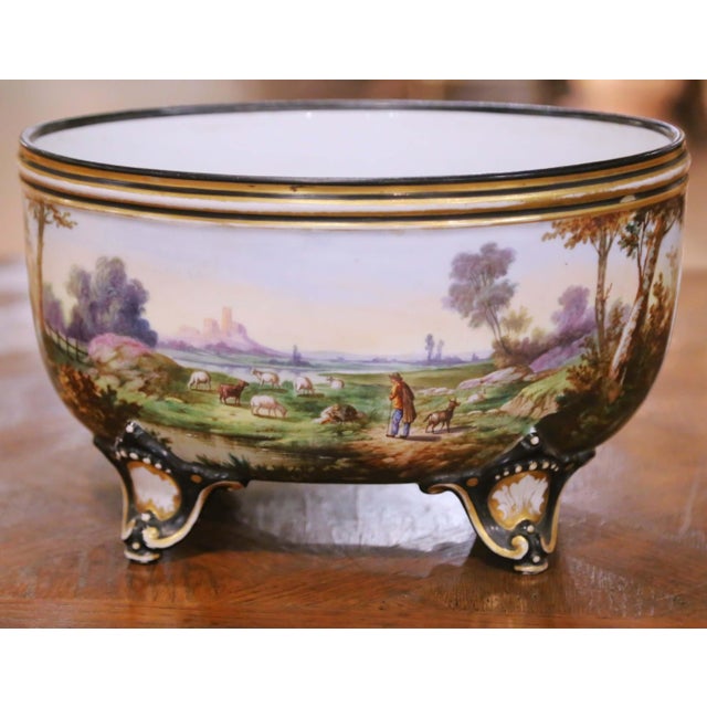 Late 19th Century 19th Century French "Porcelaine De Paris" Jardinière With Painted Pastoral Scene For Sale - Image 5 of 8