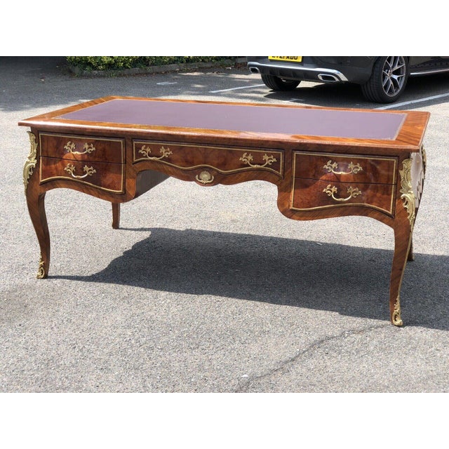 French Style Desk, Inlaid Kingswood with Brass Decoration, Very Impressive. For Sale - Image 14 of 17