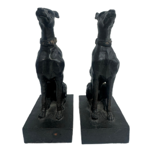 Late 20th Century Pair of Cast Iron Greyhound Dog Bookends With Bronze Finish