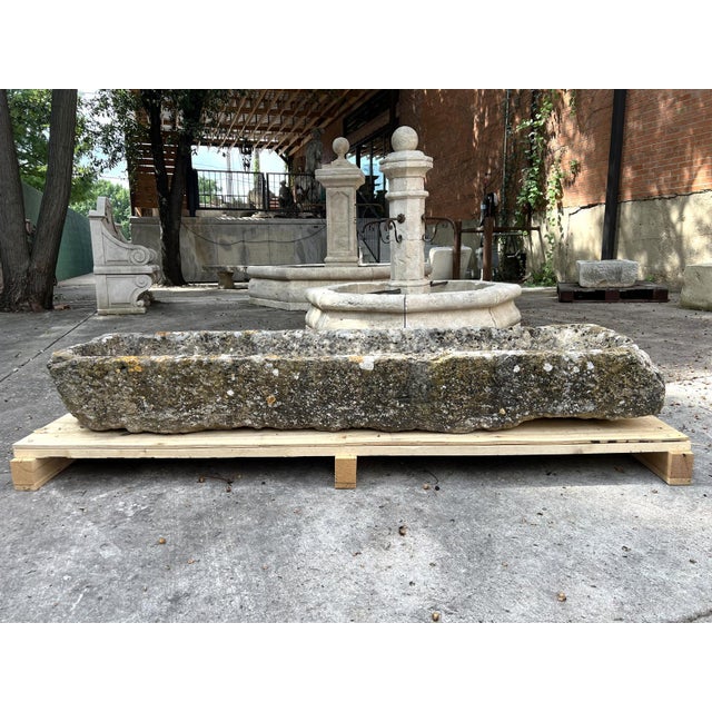 French Country A Long and Low 18th Century Carved Limestone Trough From the South of France For Sale - Image 3 of 13