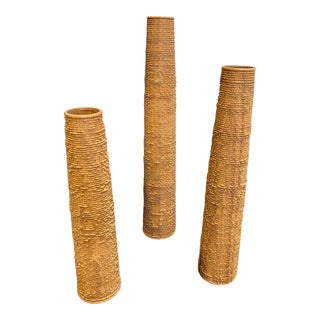 Set of Three Wooden Vases With Glass Inserts For Sale