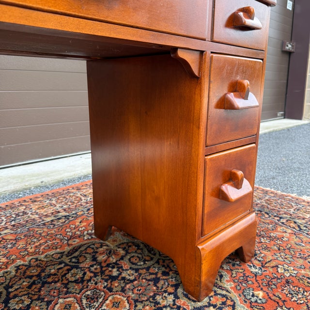 Antique Cushman of Vermont Early American Rustic Solid Maple 5 Drawer Writing Desk For Sale - Image 9 of 14