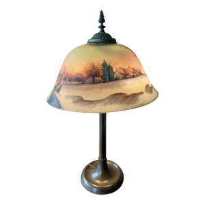 Antique Large Reverse Hand Painted Lamp