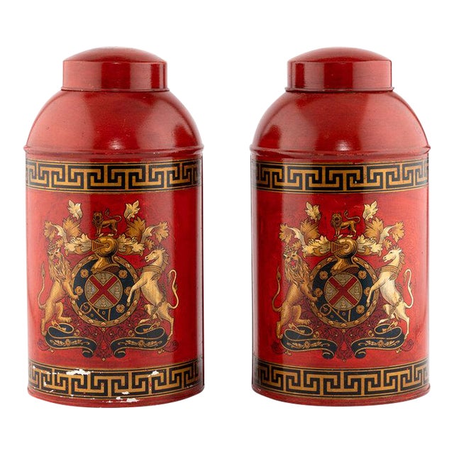 Vintage Pair of Tole Tea Canisters For Sale