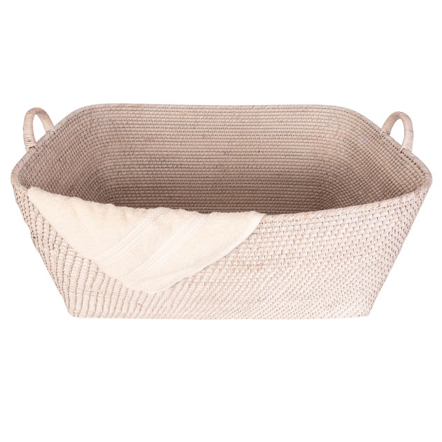 Artifacts Saboga Home Everything Basket with Hoop Handles in White Wash - 31" For Sale - Image 4 of 9