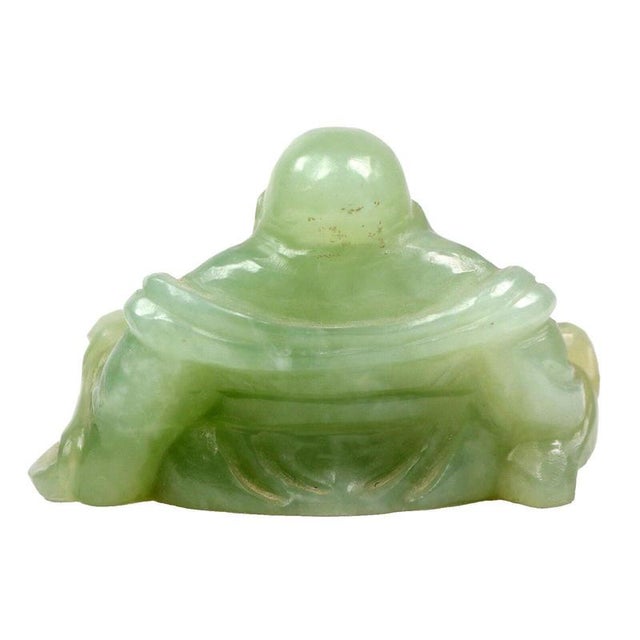 Chinese Carved Green Jade Maitreya Laughing Buddha Figure For Sale - Image 10 of 15