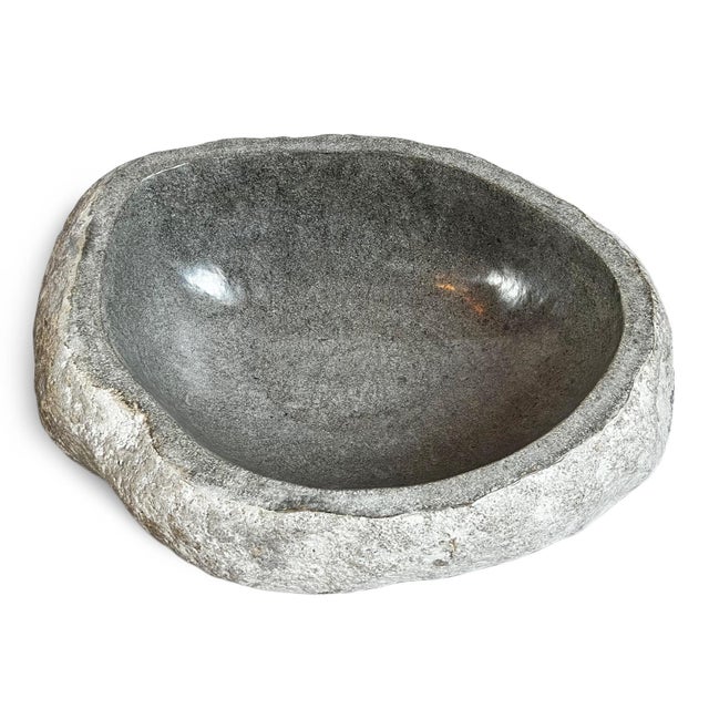 Solid vintage Java river rock boulder bowl. Carved out center with polished smooth interior. Great for use as a sink or...