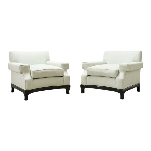 Pair of A. Rudin 619 Modern Ebonized Ming Style Lounge Chairs For Sale