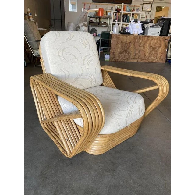 Restored Six-Strand Square Pretzel Rattan Lounge Chair With Ottoman For Sale - Image 4 of 13