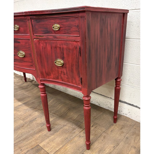 Red Vintage Federal Hepplewhite Farmhouse Stickley Style Sideboard Buffet Credenza For Sale - Image 8 of 18