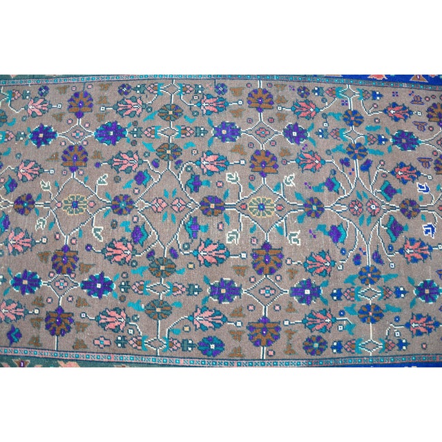 Textile 1960s Floral Design Modern Blue and Gray Vintage Aztec Rug For Sale - Image 7 of 11