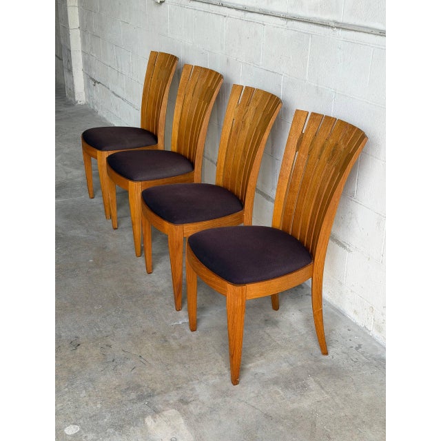Set of 4 Mid Century Teak Dining Chairs by Benny Linden Sculptural Slat Back For Sale - Image 9 of 10