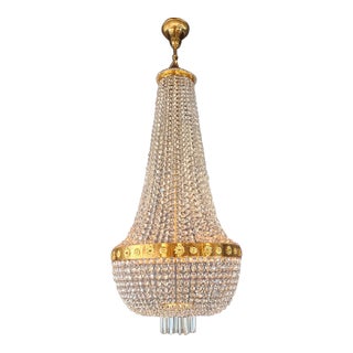 Vintage Large Crystal Tent and Basket Crystal Chandelier Gold Ornaments For Sale