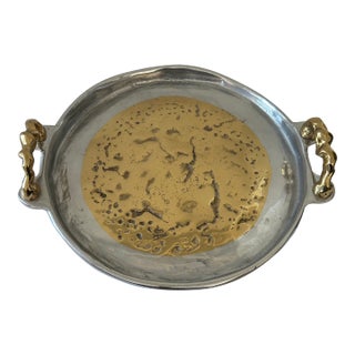 1980s David Marshall Brutalist Aluminum and Brass Large Handled Tray For Sale