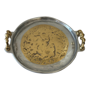 1980s David Marshall Brutalist Aluminum and Brass Large Handled Tray