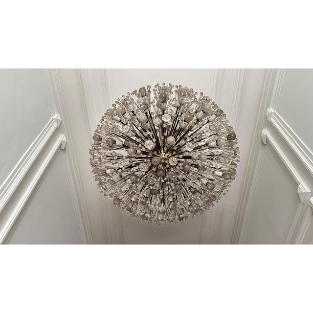Large Oval Glass and Brass Flower Chandelier attributed to Emil Stejnar for Rupert Nikoll, Austria, 1950s For Sale - Image 13 of 18