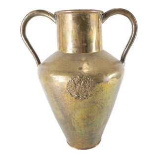 19th Century Russian Brass Amphora Form Two Handled Vase With Double Headed Eagle For Sale