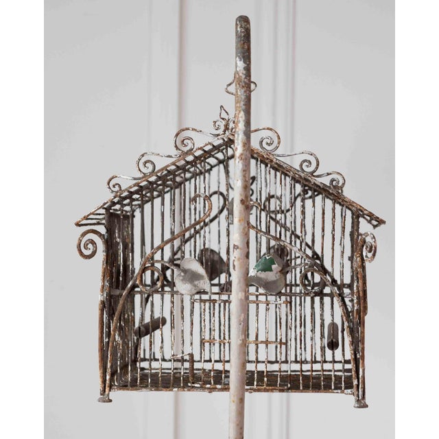 Metal Mid 20th Century Charming French Birdcage Plant Stand with Original Paint For Sale - Image 7 of 15