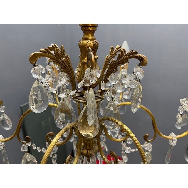 Italian Brass Crystal Chandelier, 1950s For Sale - Image 12 of 16